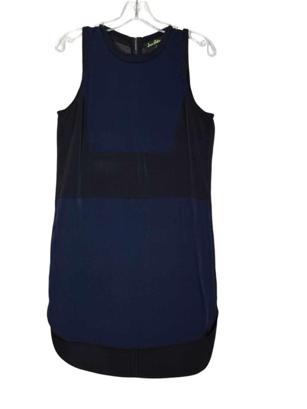 SAM EDELMAN Dress Sheer Back Zip Navy Black Color Block Sheath Size S